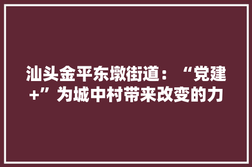 汕头金平东墩街道：“党建+”为城中村带来改变的力量 汕头金平东墩街道：“党建+”为城中村带来改变的力量 人工智能