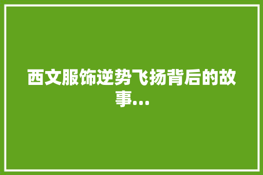 西文服饰逆势飞扬背后的故事…
