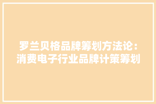 罗兰贝格品牌筹划方法论：消费电子行业品牌计策筹划案例