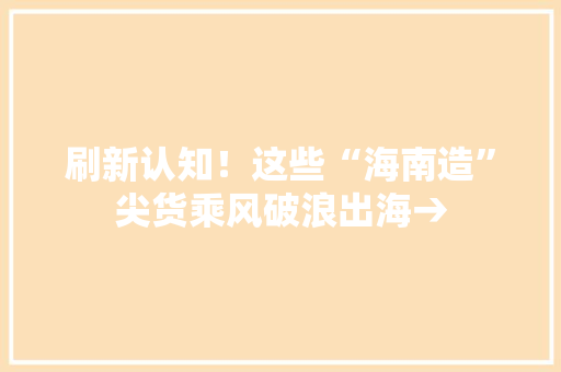 刷新认知！这些“海南造”尖货乘风破浪出海→