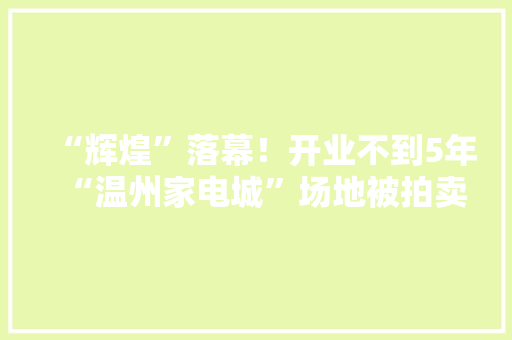 “辉煌”落幕！开业不到5年“温州家电城”场地被拍卖