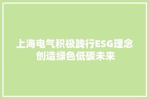 上海电气积极践行ESG理念 创造绿色低碳未来 上海电气积极践行ESG理念 创造绿色低碳未来 人工智能