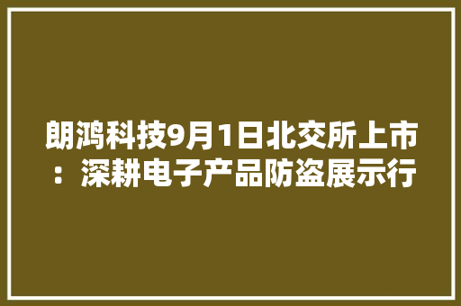 朗鸿科技9月1日北交所上市：深耕电子产品防盗展示行业 取得200多项专利