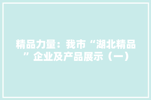 精品力量：我市“湖北精品”企业及产品展示（一）