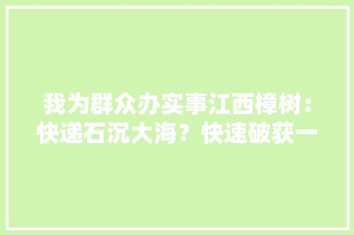 我为群众办实事江西樟树：快递石沉大海？快速破获一路包裹被盗案 我为群众办实事江西樟树：快递石沉大海？快速破获一路包裹被盗案 智能家居