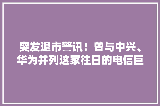 突发退市警讯！曾与中兴、华为并列这家往日的电信巨擘能否断臂逃生？