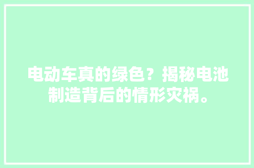电动车真的绿色？揭秘电池制造背后的情形灾祸。 电动车真的绿色？揭秘电池制造背后的情形灾祸。 互联通信