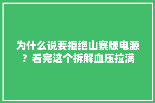 为什么说要拒绝山寨版电源？看完这个拆解血压拉满
