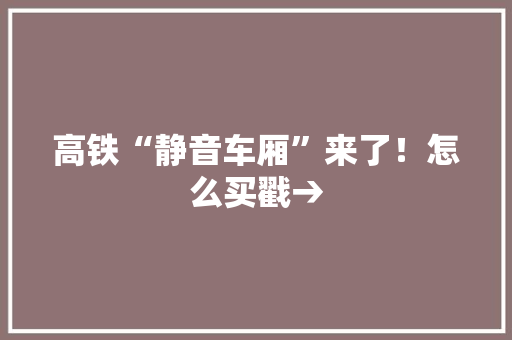 高铁“静音车厢”来了！怎么买戳→ 高铁“静音车厢”来了！怎么买戳→ 智能科技