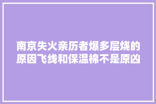 南京失火亲历者爆多层烧的原因飞线和保温棉不是原凶物业完了 南京失火亲历者爆多层烧的原因飞线和保温棉不是原凶物业完了 人工智能