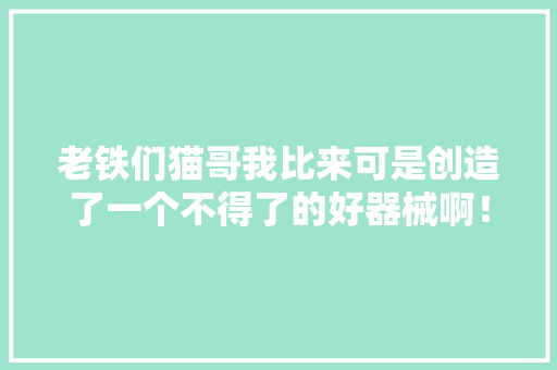 老铁们猫哥我比来可是创造了一个不得了的好器械啊！