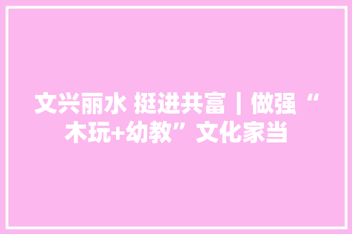 文兴丽水 挺进共富｜做强“木玩+幼教”文化家当