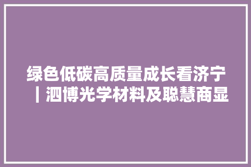 绿色低碳高质量成长看济宁｜泗博光学材料及聪慧商显屏分娩制造项目