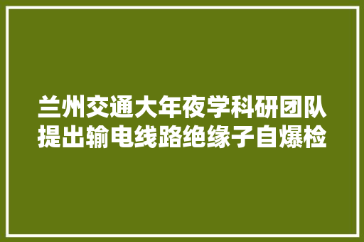 兰州交通大年夜学科研团队提出输电线路绝缘子自爆检测的新方法