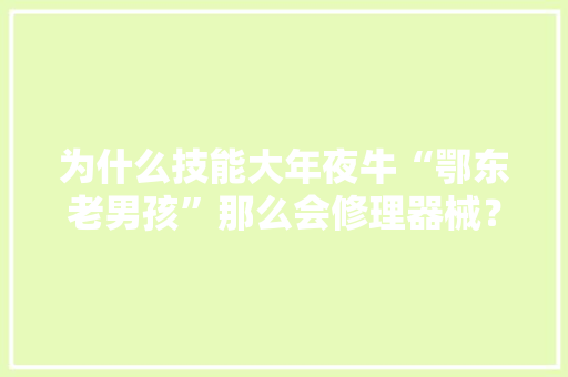 为什么技能大年夜牛“鄂东老男孩”那么会修理器械？ 为什么技能大年夜牛“鄂东老男孩”那么会修理器械？ 智能科技