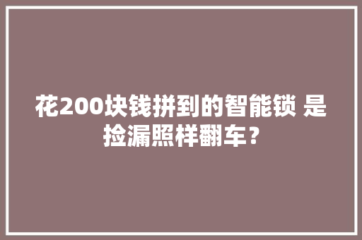 花200块钱拼到的智能锁 是捡漏照样翻车？