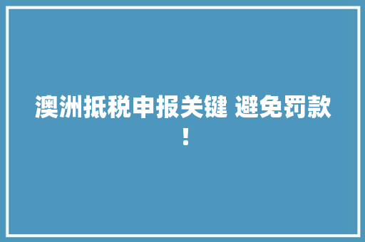 澳洲抵税申报关键 避免罚款！