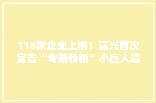 118家企业上榜！嘉兴首次宣告“专精特新”小巨人造就清单