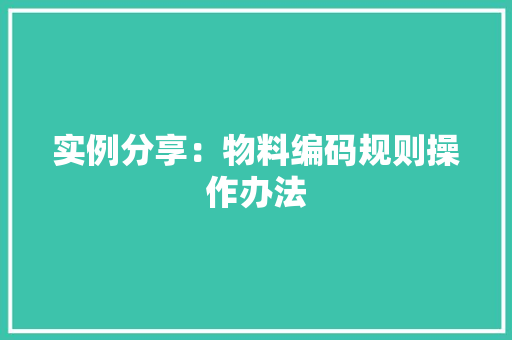 实例分享：物料编码规则操作办法