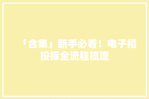 「合集」新手必看！电子招投标全流程梳理