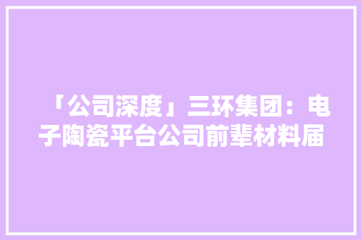 「公司深度」三环集团：电子陶瓷平台公司前辈材料届的隐形冠军