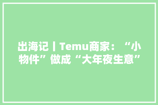 出海记丨Temu商家：“小物件”做成“大年夜生意” 出海记丨Temu商家：“小物件”做成“大年夜生意” 智能家居