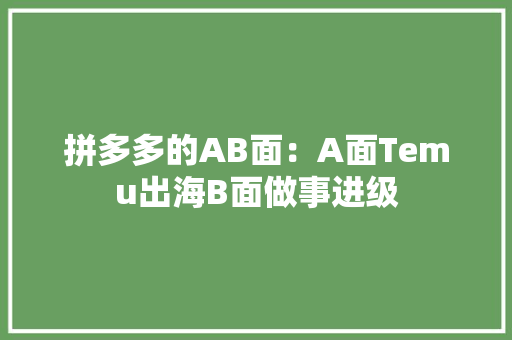 拼多多的AB面：A面Temu出海B面做事进级 拼多多的AB面：A面Temu出海B面做事进级 人工智能