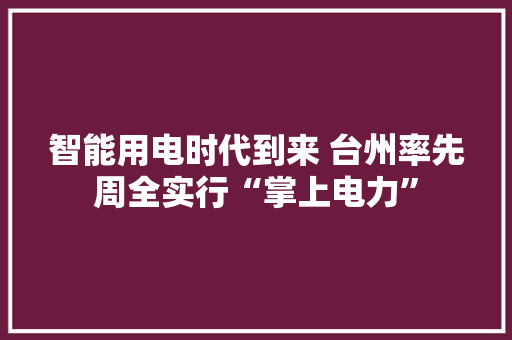 智能用电时代到来 台州率先周全实行“掌上电力”