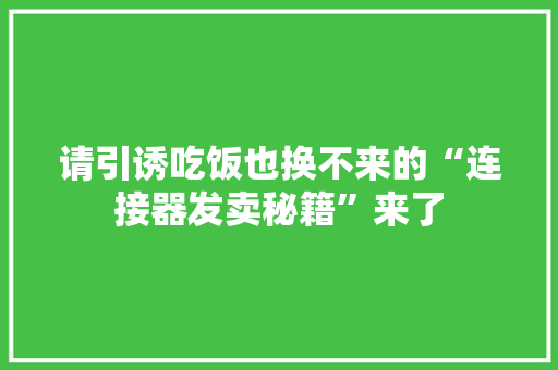 请引诱吃饭也换不来的“连接器发卖秘籍”来了