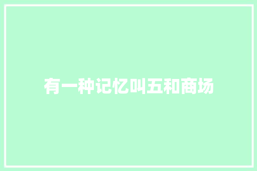 有一种记忆叫五和商场