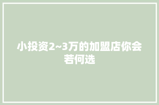 小投资2~3万的加盟店你会若何选