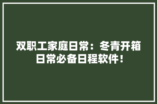 双职工家庭日常：冬青开箱日常必备日程软件！ 双职工家庭日常：冬青开箱日常必备日程软件！ 智能科技