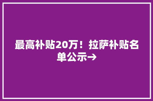 最高补贴20万！拉萨补贴名单公示→