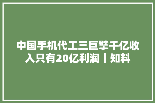 中国手机代工三巨擘千亿收入只有20亿利润｜知料