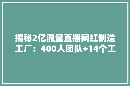 揭秘2亿流量直播网红制造工厂：400人团队+14个工种 只为捧红1人