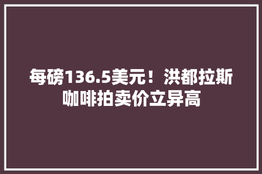 每磅136.5美元！洪都拉斯咖啡拍卖价立异高