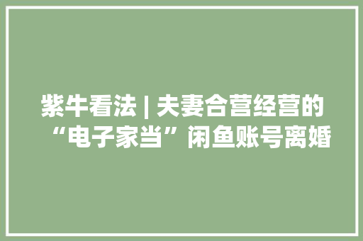 紫牛看法 | 夫妻合营经营的“电子家当”闲鱼账号离婚后咋分 紫牛看法 | 夫妻合营经营的“电子家当”闲鱼账号离婚后咋分 智能家居