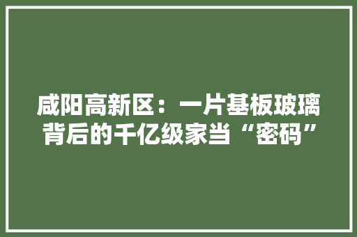 咸阳高新区：一片基板玻璃背后的千亿级家当“密码”