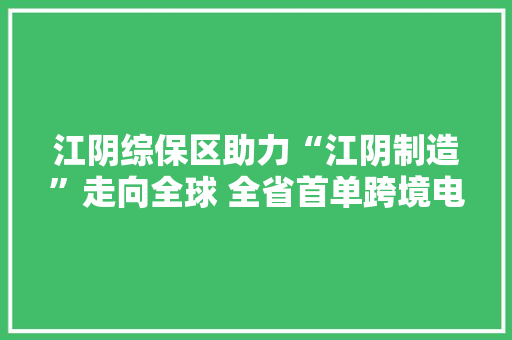 江阴综保区助力“江阴制造”走向全球 全省首单跨境电商特殊区域出口营业在澄通关成功