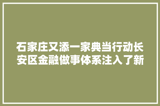 石家庄又添一家典当行动长安区金融做事体系注入了新的活力