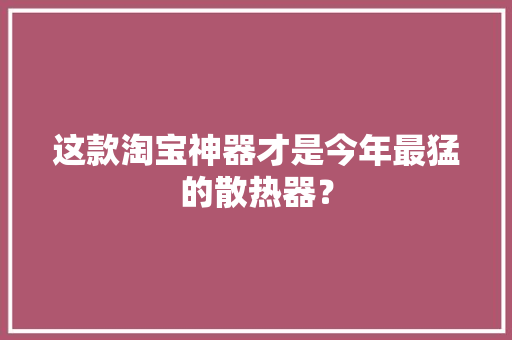 这款淘宝神器才是今年最猛的散热器？
