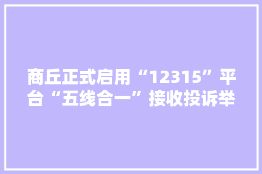 商丘正式启用“12315”平台“五线合一”接收投诉举报