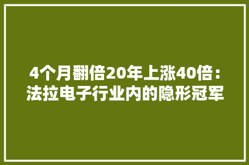4个月翻倍20年上涨40倍：法拉电子行业内的隐形冠军