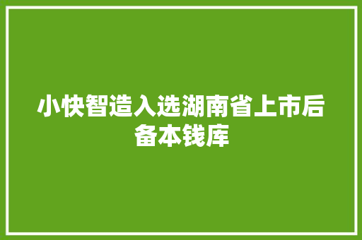 小快智造入选湖南省上市后备本钱库