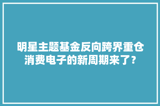 明星主题基金反向跨界重仓消费电子的新周期来了？