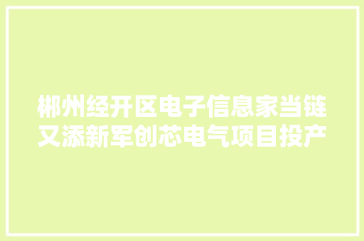 郴州经开区电子信息家当链又添新军创芯电气项目投产啦