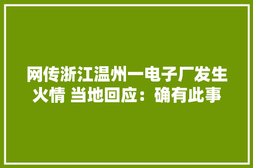 网传浙江温州一电子厂发生火情 当地回应：确有此事消防正在现场 网传浙江温州一电子厂发生火情 当地回应：确有此事消防正在现场 智能科技