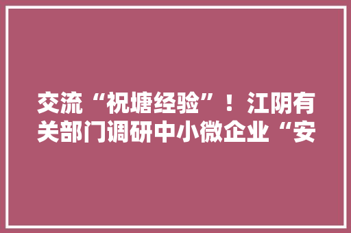 交流“祝塘经验”！江阴有关部门调研中小微企业“安然托管”工作