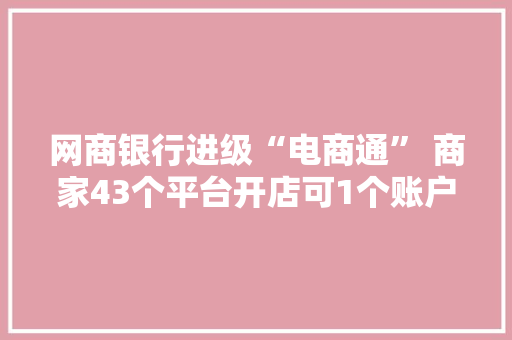 网商银行进级“电商通” 商家43个平台开店可1个账户收款