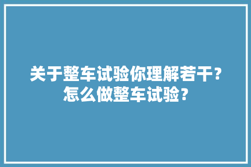 关于整车试验你理解若干？怎么做整车试验？